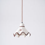Wavy Ceramic Shade Pendant Light, White & Rustic Brown, Farmhouse Trim