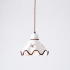 Wavy Ceramic Shade Pendant Light, White & Rustic Brown, Farmhouse Trim
