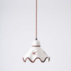 Wavy Ceramic Shade Pendant Light, White & Rustic Brown, Farmhouse Trim