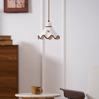 Wavy Ceramic Shade Pendant Light, White & Rustic Brown, Farmhouse Trim