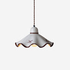Wavy Ceramic Shade Pendant Light, White & Rustic Brown, Farmhouse Trim
