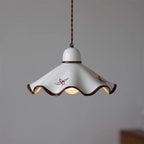 Wavy Ceramic Shade Pendant Light, White & Rustic Brown, Farmhouse Trim