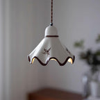 Wavy Ceramic Shade Pendant Light, White & Rustic Brown, Farmhouse Trim