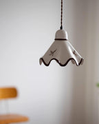 Wavy Ceramic Shade Pendant Light, White & Rustic Brown, Farmhouse Trim