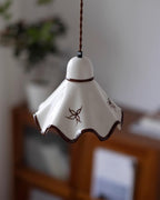 Wavy Ceramic Shade Pendant Light, White & Rustic Brown, Farmhouse Trim