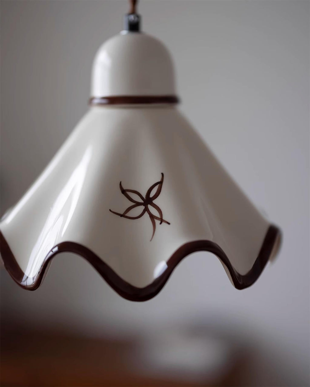 Wavy Ceramic Shade Pendant Light, White & Rustic Brown, Farmhouse Trim