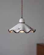 Wavy Ceramic Shade Pendant Light, White & Rustic Brown, Farmhouse Trim