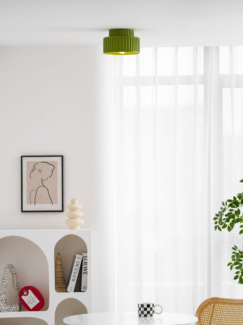 Loftlampe, Kami Plisseret Harpiks Skærm, E27, Til Loft- eller Vægmontering