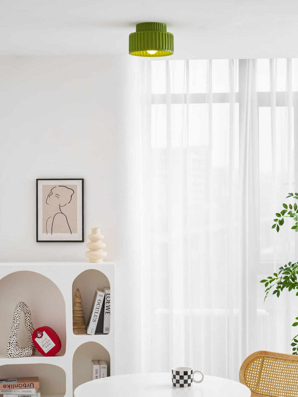 Loftlampe, Kami Plisseret Harpiks Skærm, E27, Til Loft- eller Vægmontering