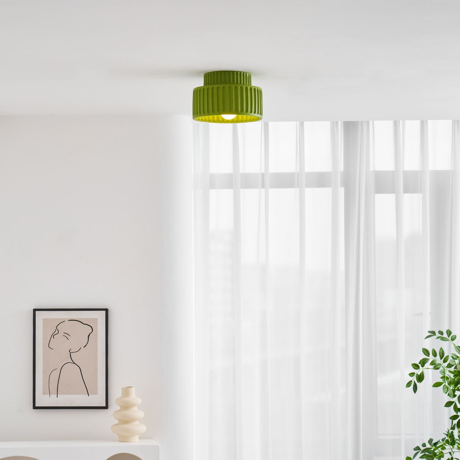 Loftlampe, Kami Plisseret Harpiks Skærm, E27, Til Loft- eller Vægmontering