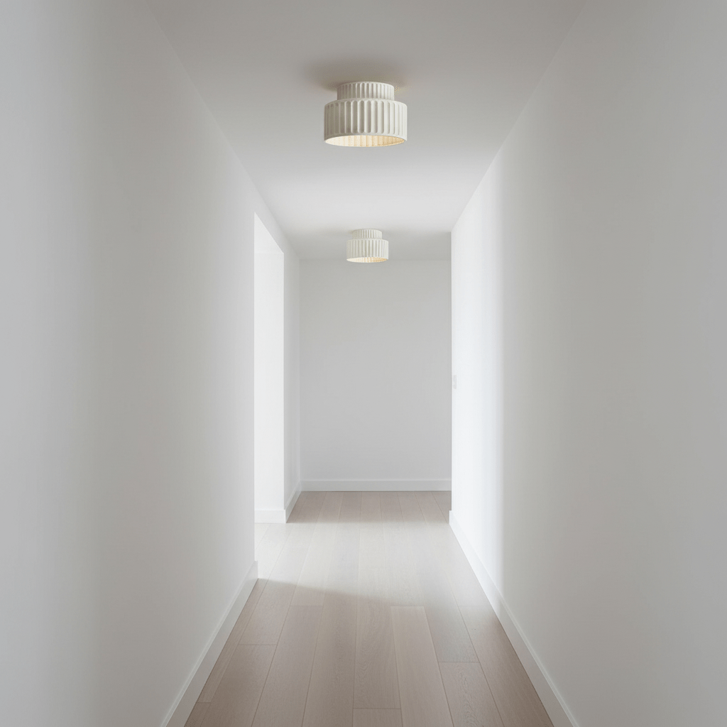 Diagram of pleated resin ceiling light showing dimensions