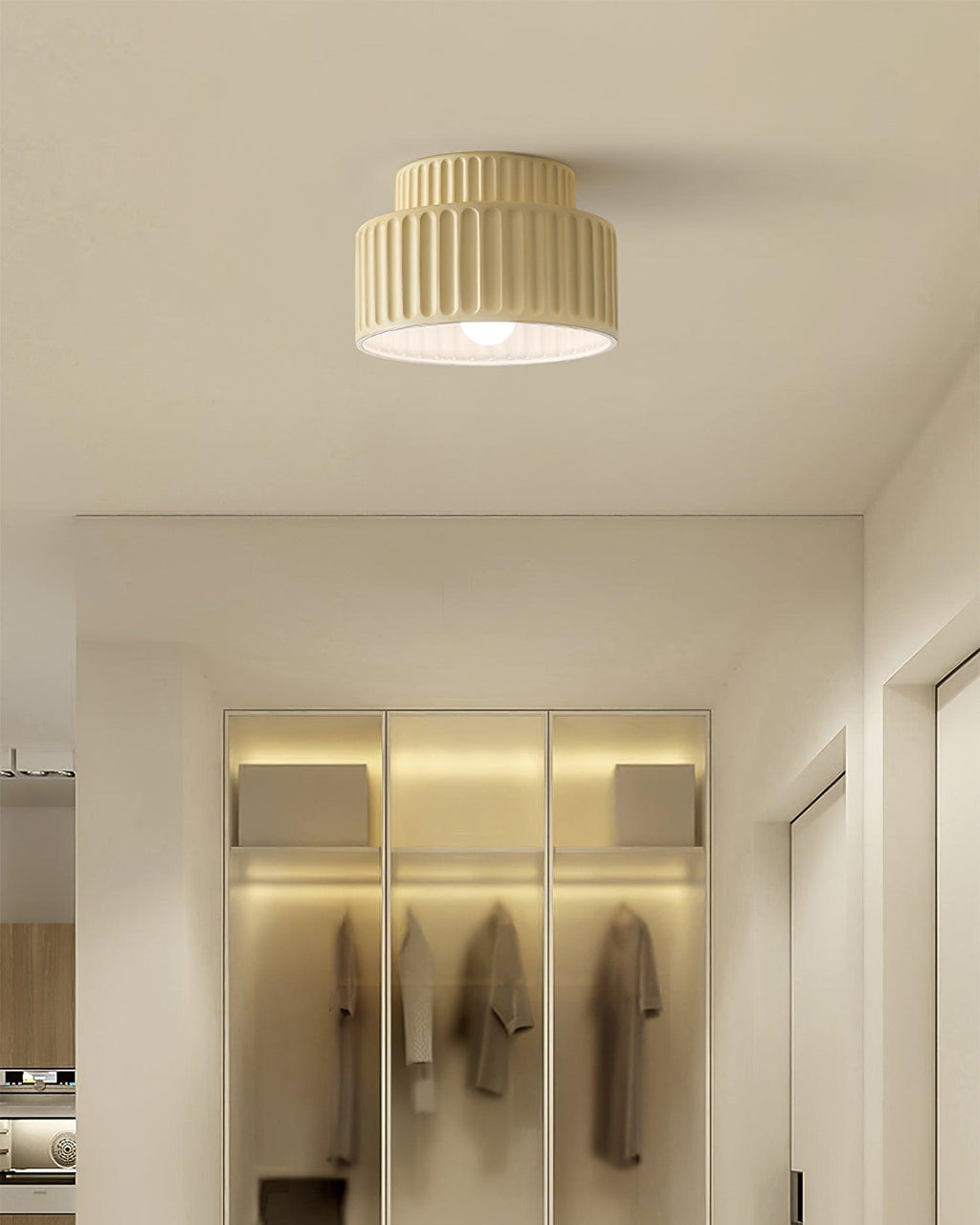 Loftlampe, Kami Plisseret Harpiks Skærm, E27, Til Loft- eller Vægmontering