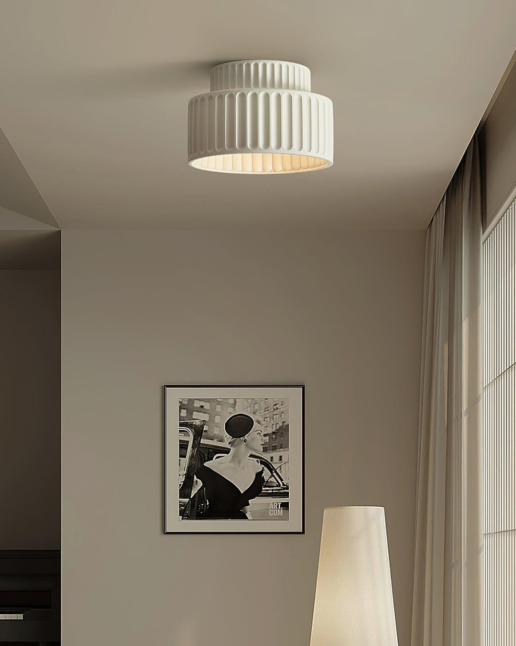 Loftlampe, Kami Plisseret Harpiks Skærm, E27, Til Loft- eller Vægmontering