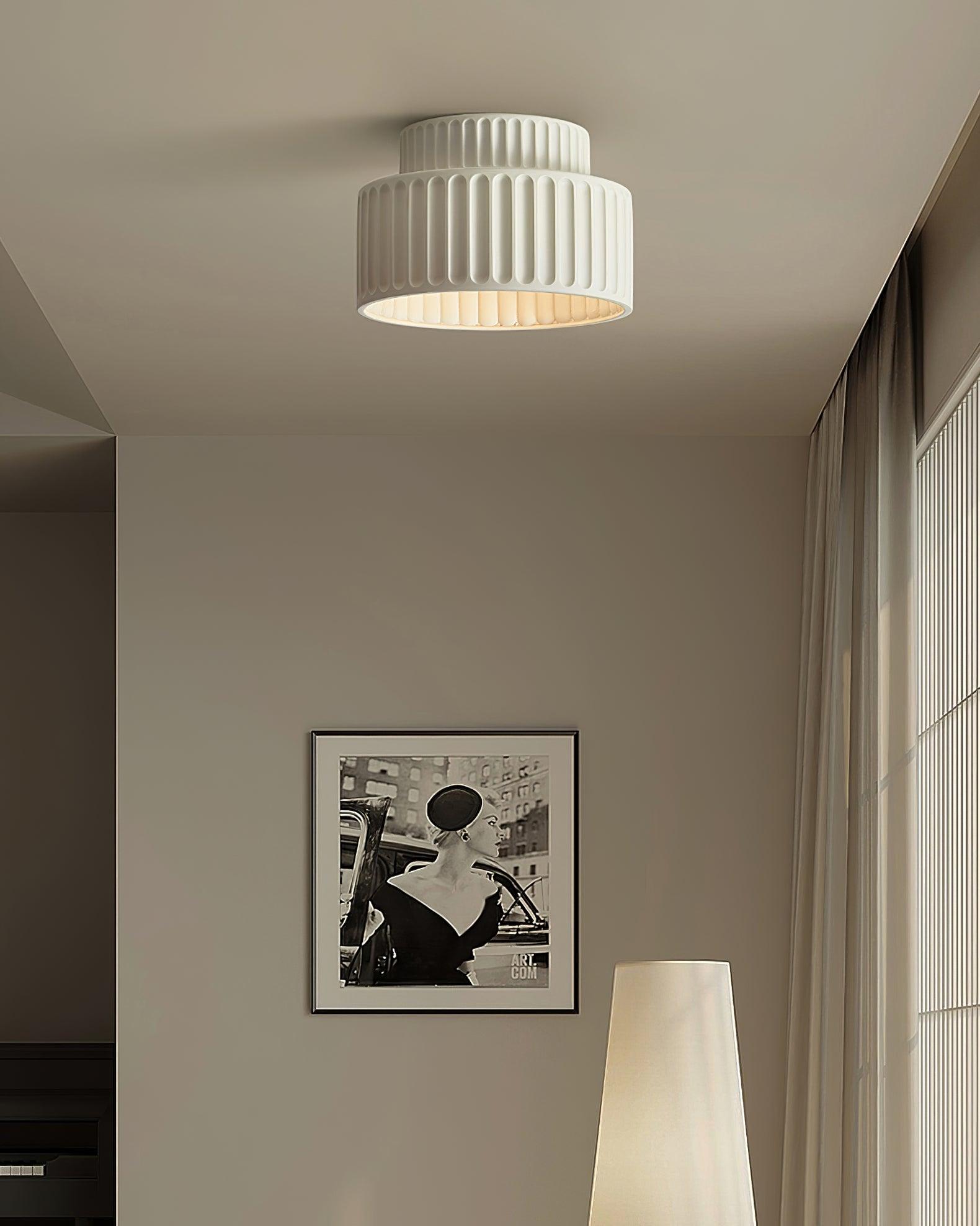 Loftlampe, Kami Plisseret Harpiks Skærm, E27, Til Loft- eller Vægmontering