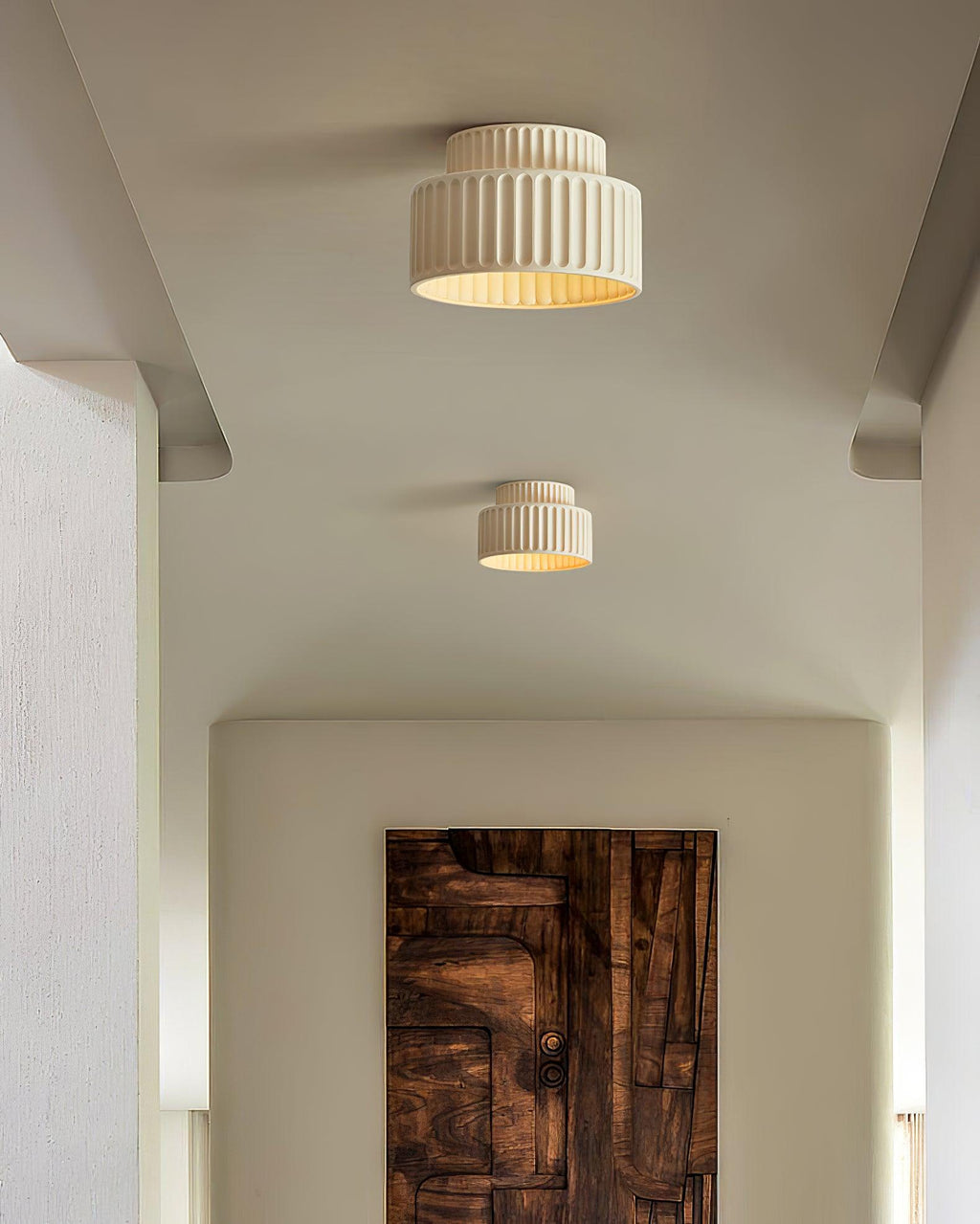 Pleated resin ceiling light with acrylic shade and white rim