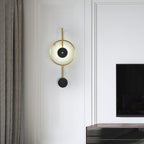 Lit on white panelling beside a grey curtain, a wall-mounted television to the right.
