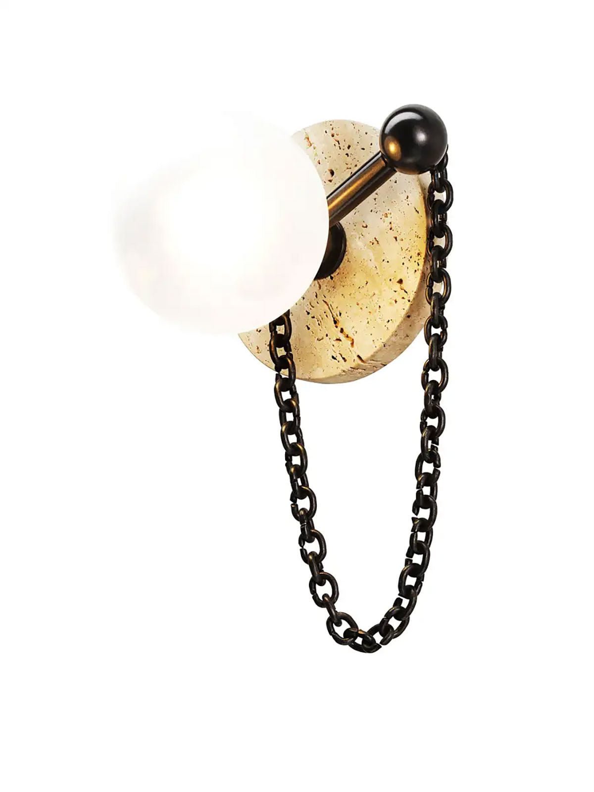 A second travertine-and-black swatch of the Clérachic sconce, rendered at a slightly warmer tone than the other.