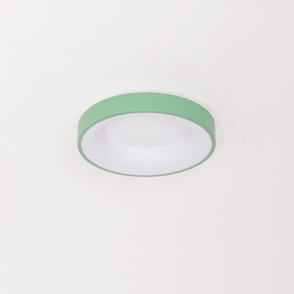 Flush mount ceiling light glowing gently in a calm room
