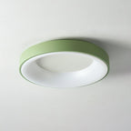 Slim green flush mount ceiling light glowing evenly overhead