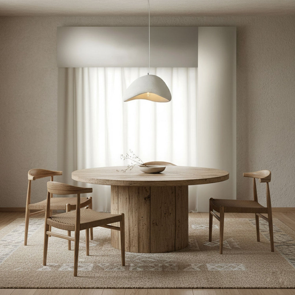 Selene Halia pendant light white shade hanging in a bright room