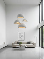 Selene Halia pendant light white dome viewed from a side angle