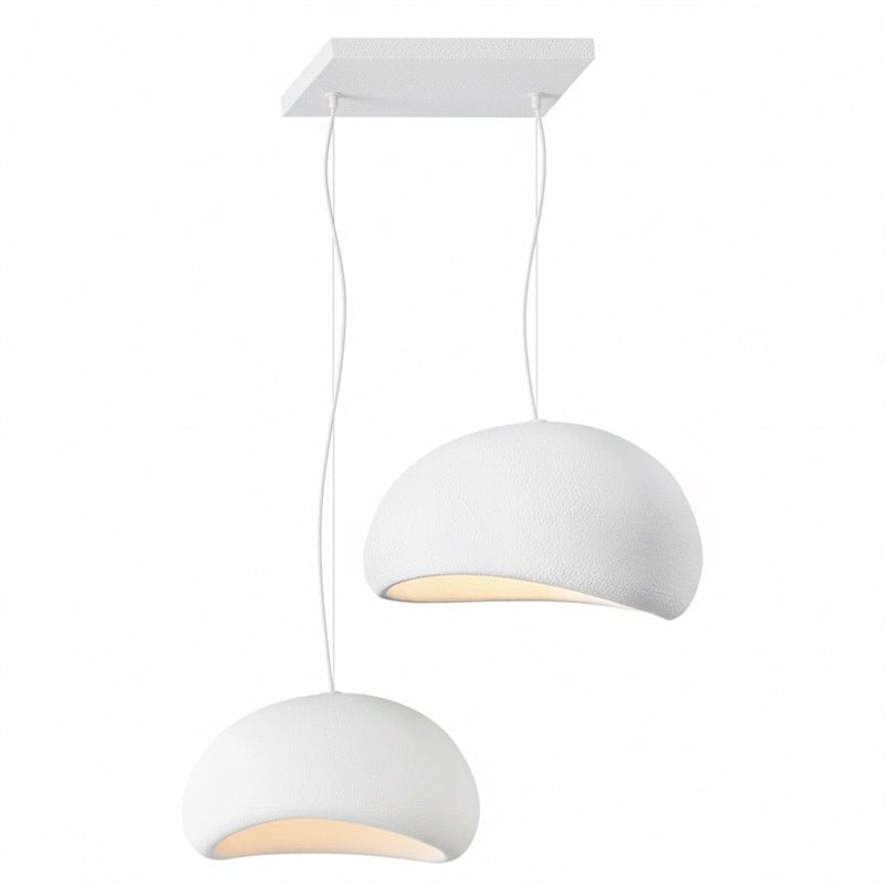 Wabi-sabi organic chandelier in a grey shade over a dining area