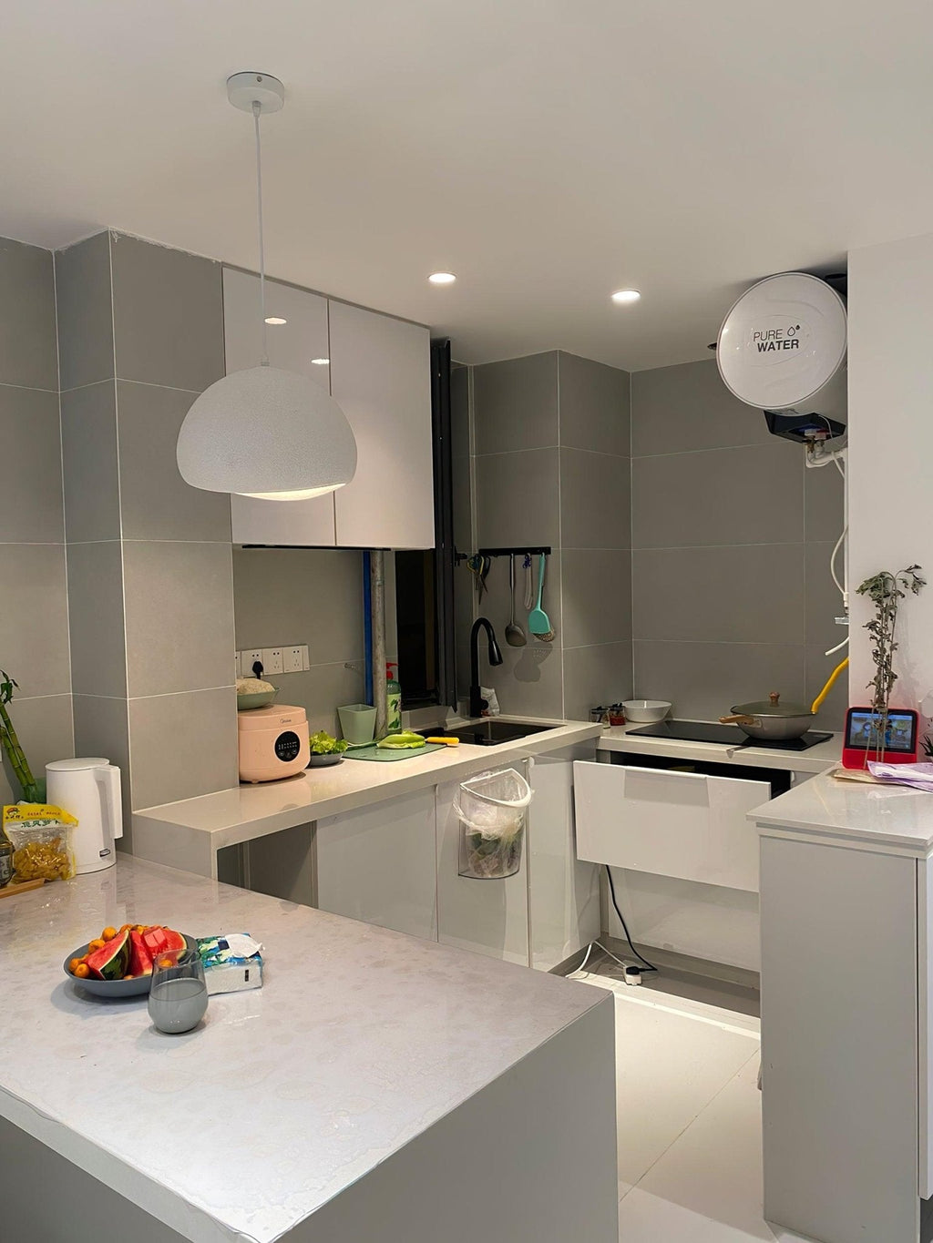 Selene Halia pendant light soft dome silhouette viewed from below