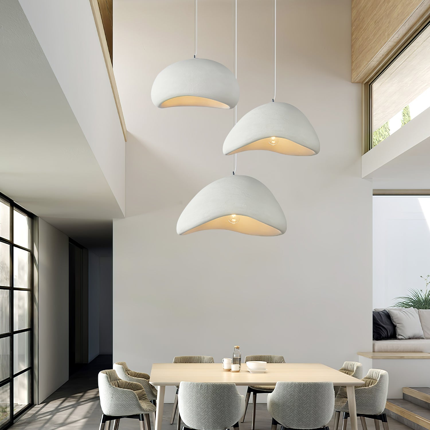 Pendant Light Selene Halia, Moon-Inspired Dome Shade, E26, Grey or White