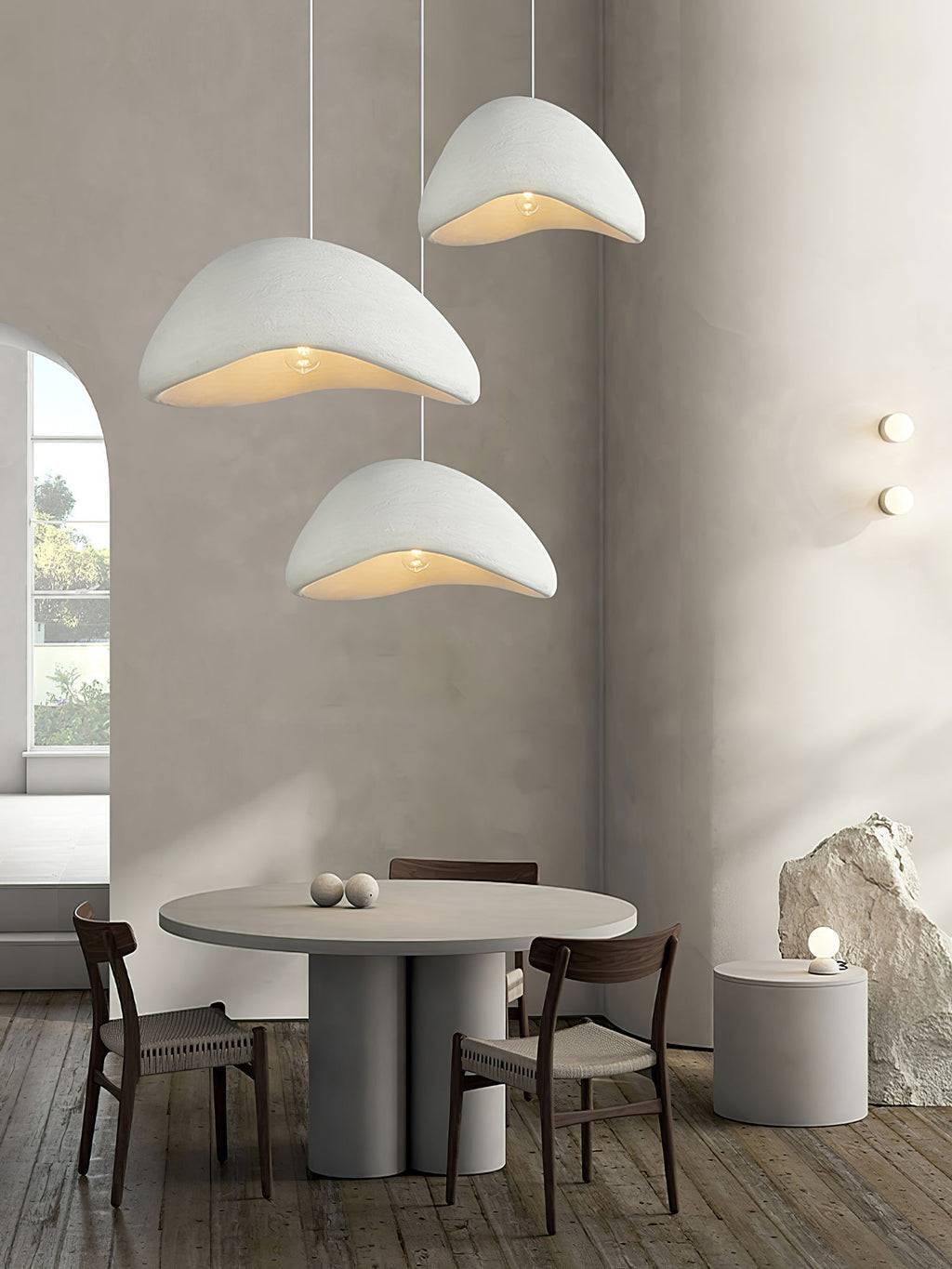 Pendant Light Selene Halia, Moon-Inspired Dome Shade, E26, Grey or White