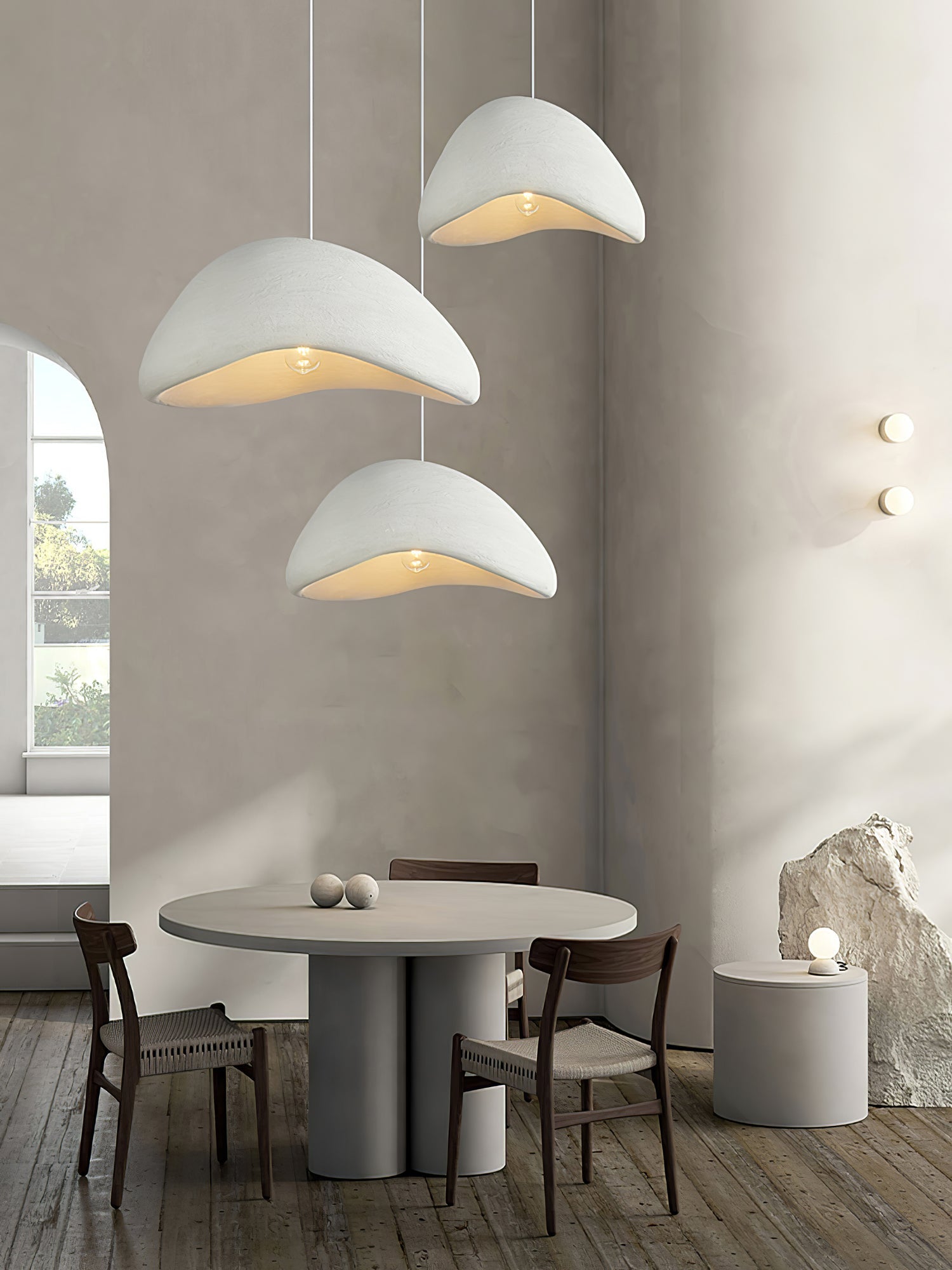 Pendant Light Selene Halia, Moon-Inspired Dome Shade, E26, Grey or White