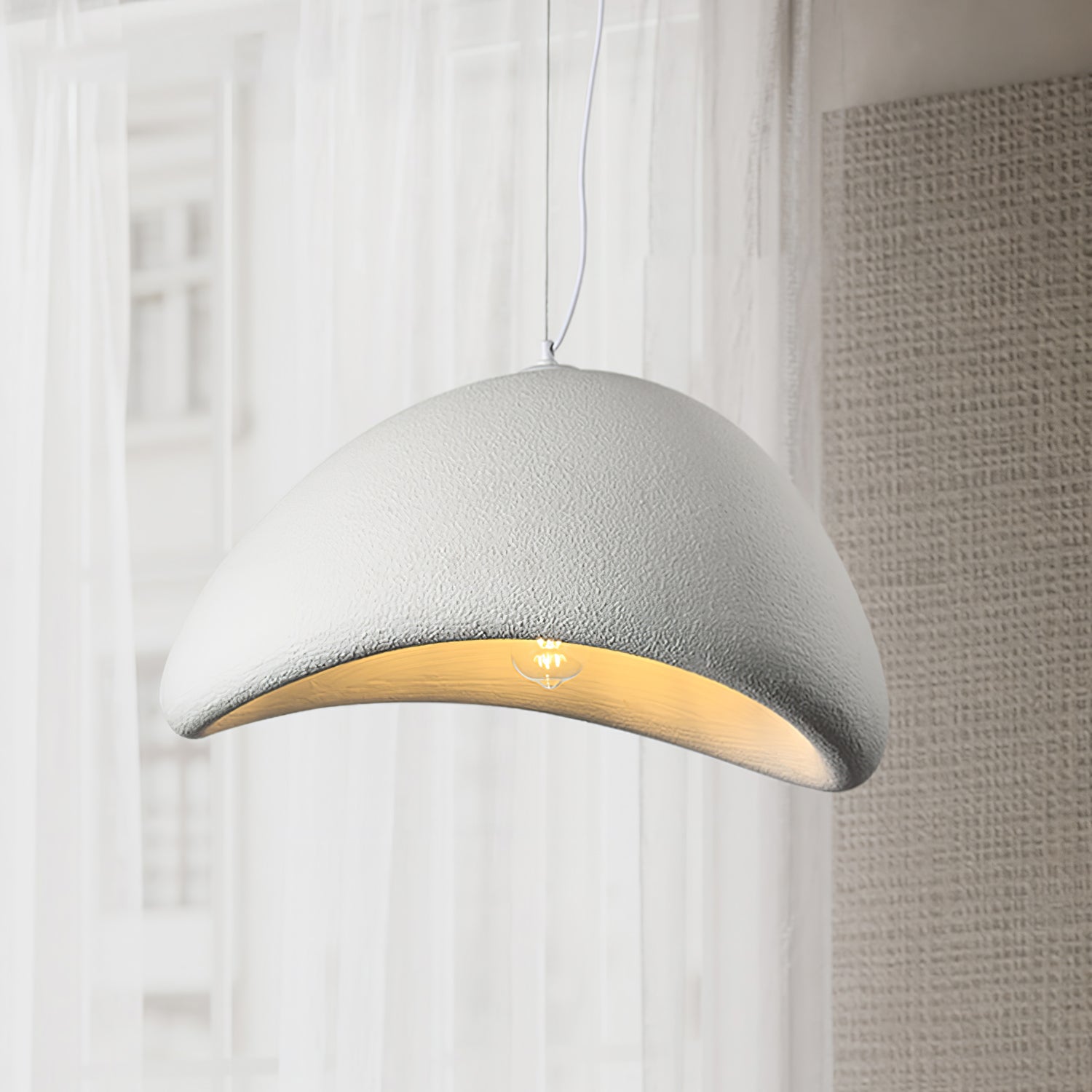 Pendant Light Selene Halia, Moon-Inspired Dome Shade, E26, Grey or White