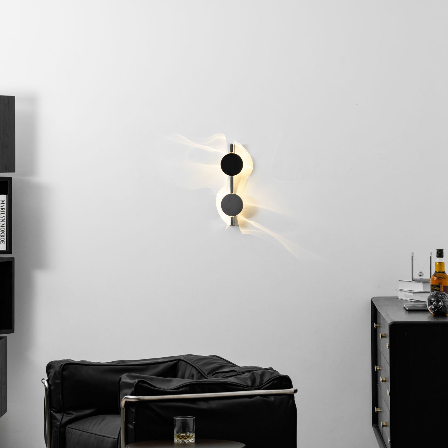 Wall Lamp, Kinetic Shadow Chrome Sculpture, Integrated LED, Dimmable