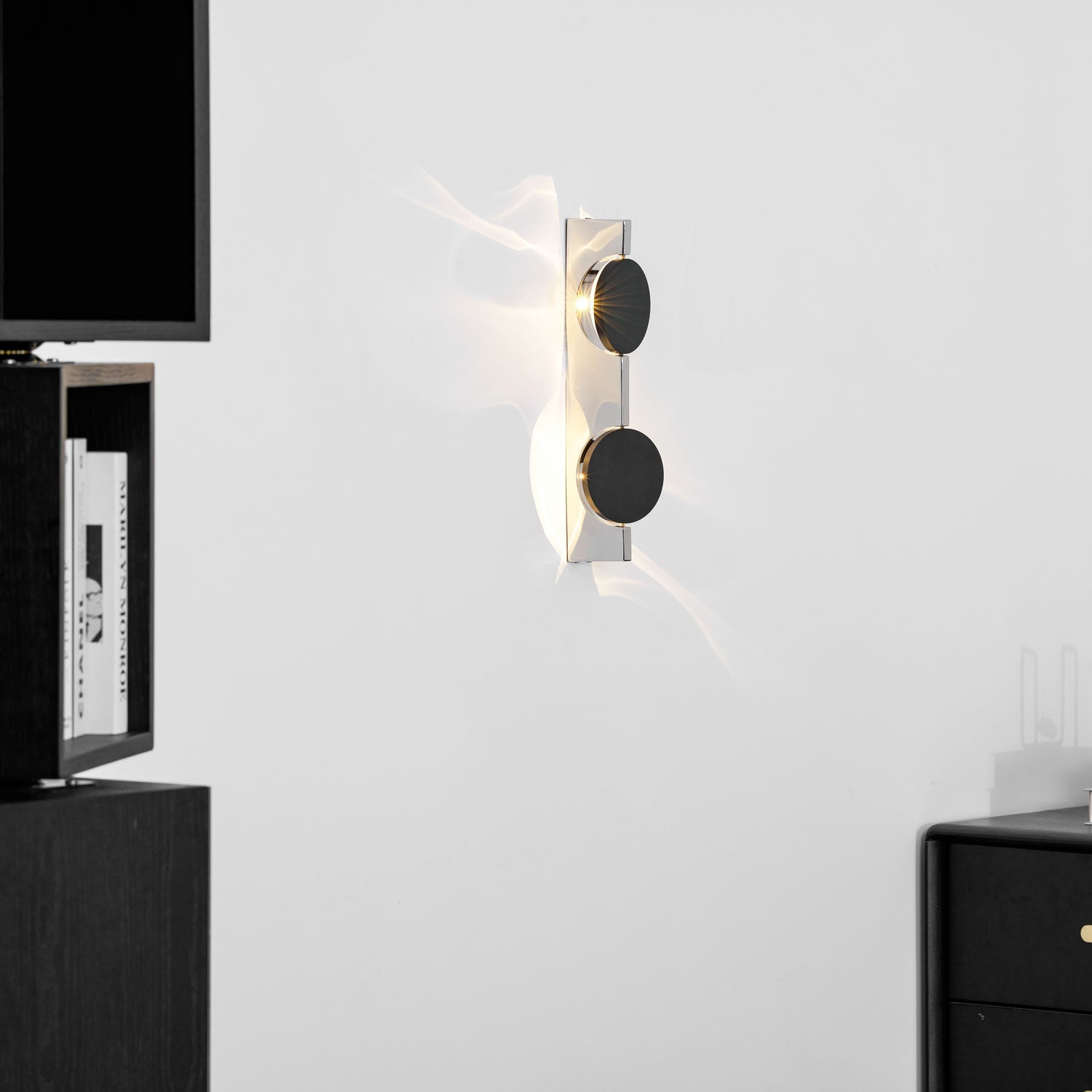 Wall Lamp, Kinetic Shadow Chrome Sculpture, Integrated LED, Dimmable
