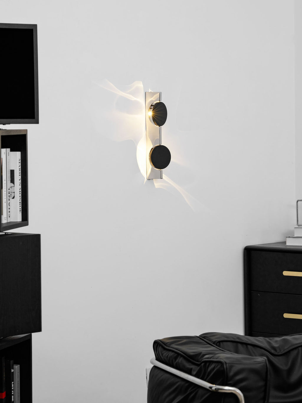 Wall Lamp, Kinetic Shadow Chrome Sculpture, Integrated LED, Dimmable