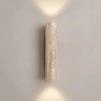 Travertin marmor vegglampe, LED-sylinderdesign med treaccent, to-lyskilde