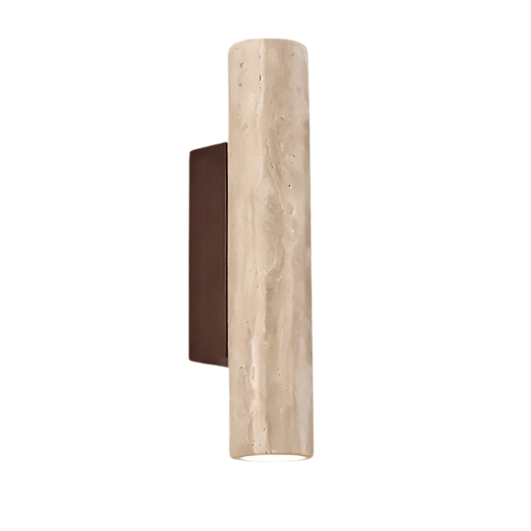 Travertin marmor vegglampe, LED-sylinderdesign med treaccent, to-lyskilde