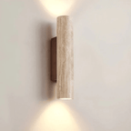 Travertin marmor vegglampe, LED-sylinderdesign med treaccent, to-lyskilde