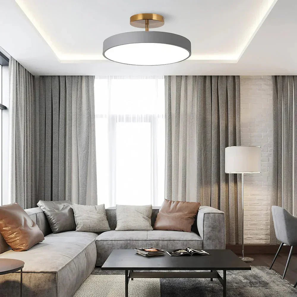 Round Ceiling Light Fixture, 12-Inch Semi-Flush Mount, Modern LED With Acrylic Shade