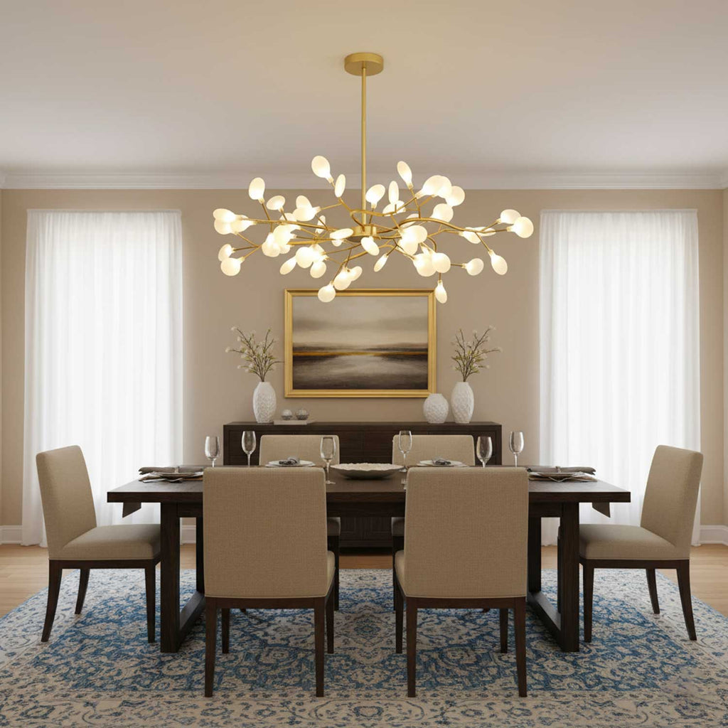 Chandelier, Firefly Sputnik, Translucent Glass Leaves, G4 LED, Dimmable