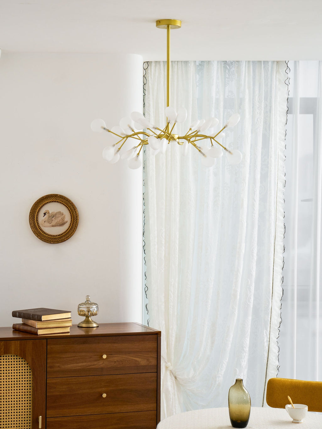 Chandelier, Firefly Sputnik, Translucent Glass Leaves, G4 LED, Dimmable