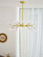 Chandelier, Firefly Sputnik, Translucent Glass Leaves, G4 LED, Dimmable