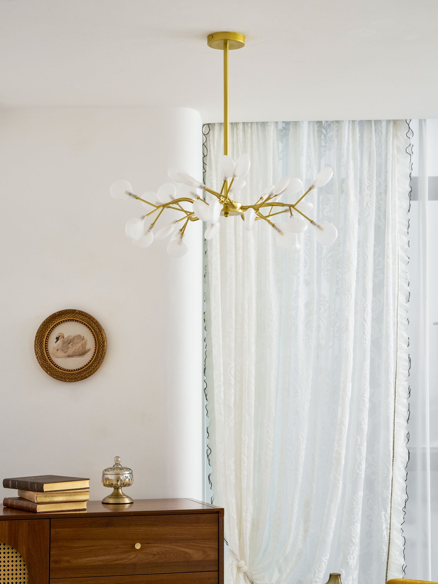 Chandelier, Firefly Sputnik, Translucent Glass Leaves, G4 LED, Dimmable