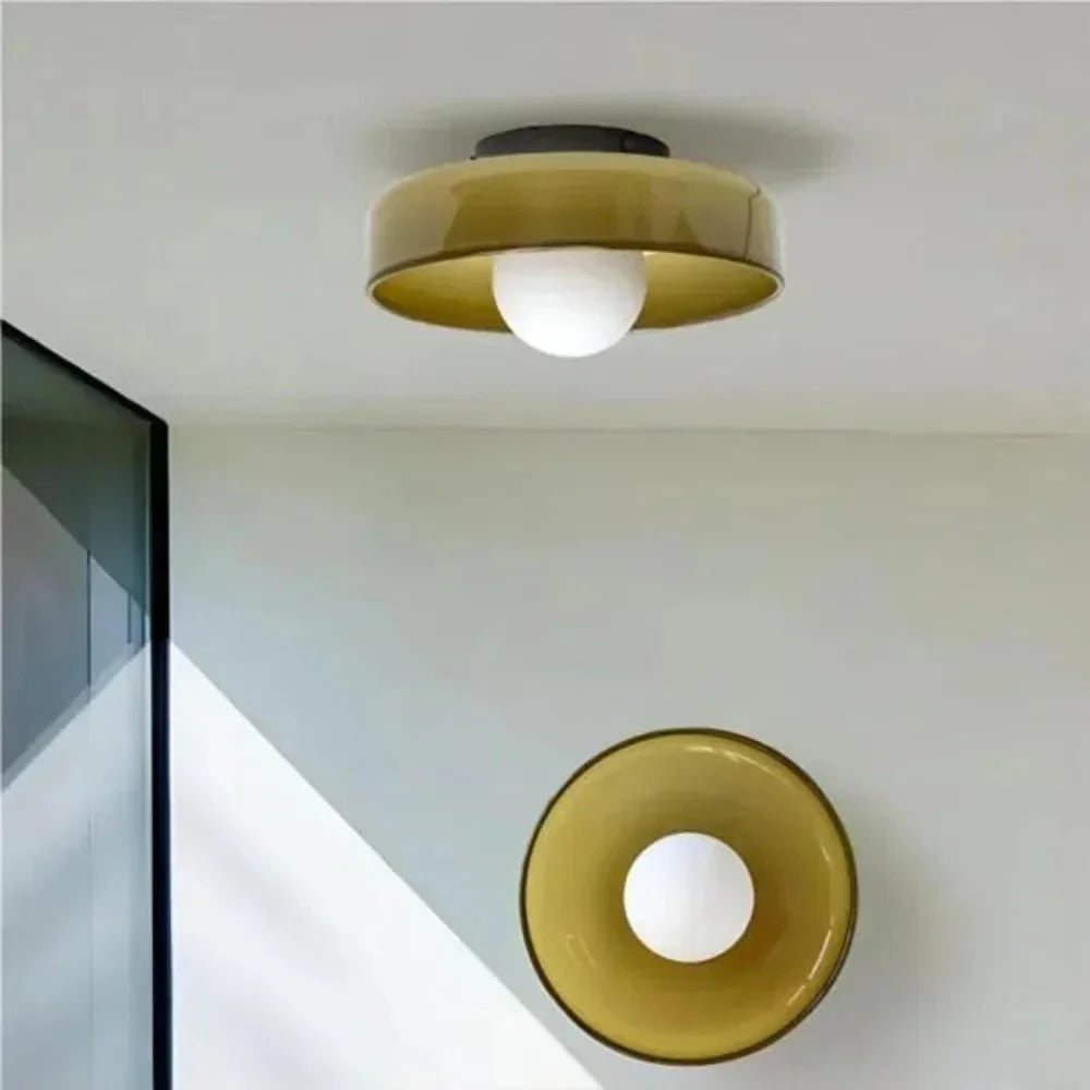 Glasplade væglampe med jernbase, nordisk LED-design til loft eller væg