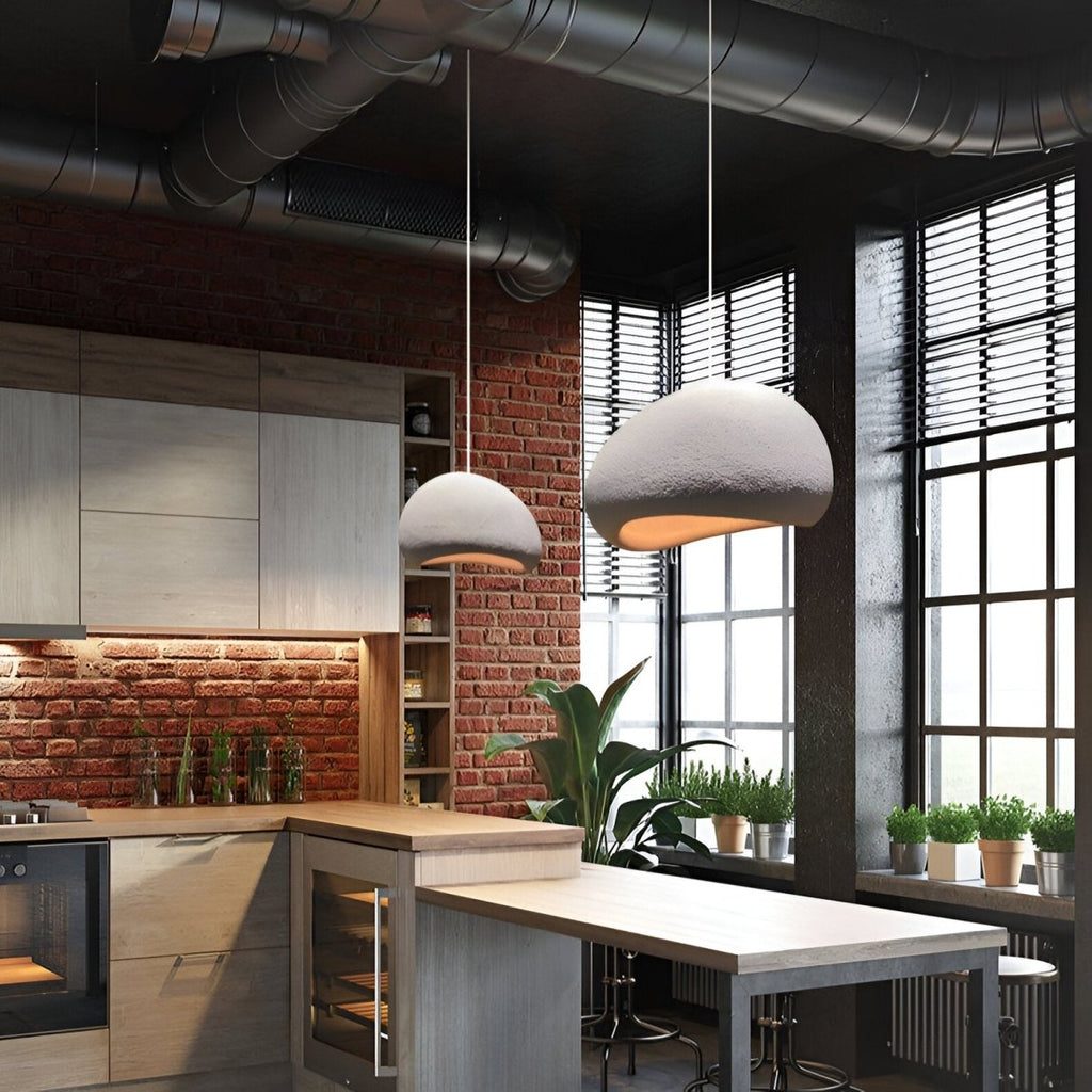 Luminária Pendente em Cúpula de Fibra de Vidro, Luminária LED Escultural para Salas de Jantar