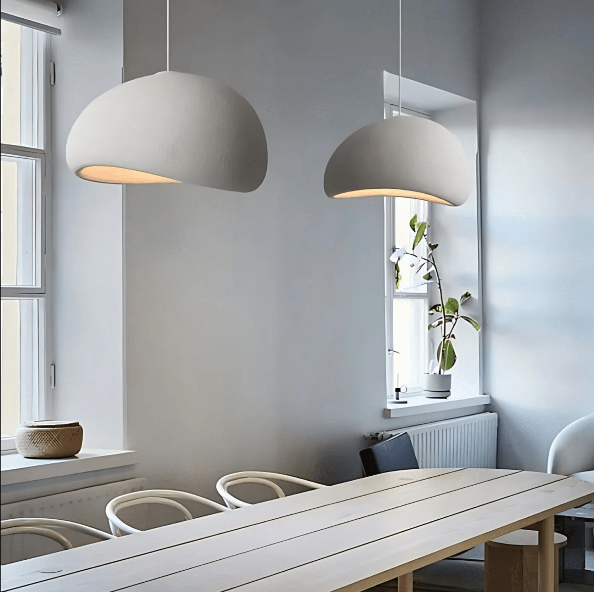 Luminária Pendente em Cúpula de Fibra de Vidro, Luminária LED Escultural para Salas de Jantar