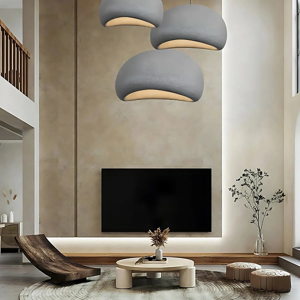 Luminária Pendente em Cúpula de Fibra de Vidro, Luminária LED Escultural para Salas de Jantar
