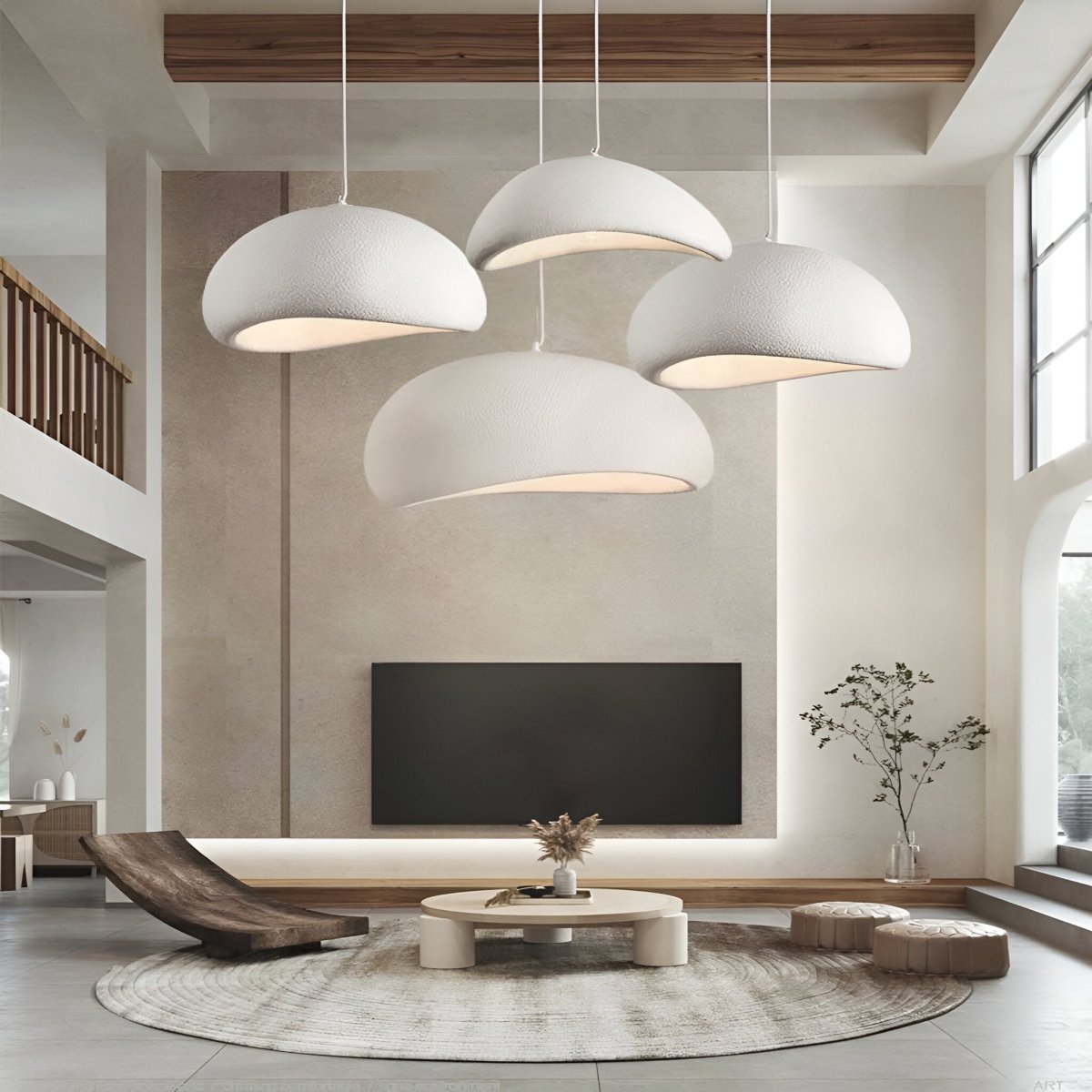 Luminária Pendente em Cúpula de Fibra de Vidro, Luminária LED Escultural para Salas de Jantar