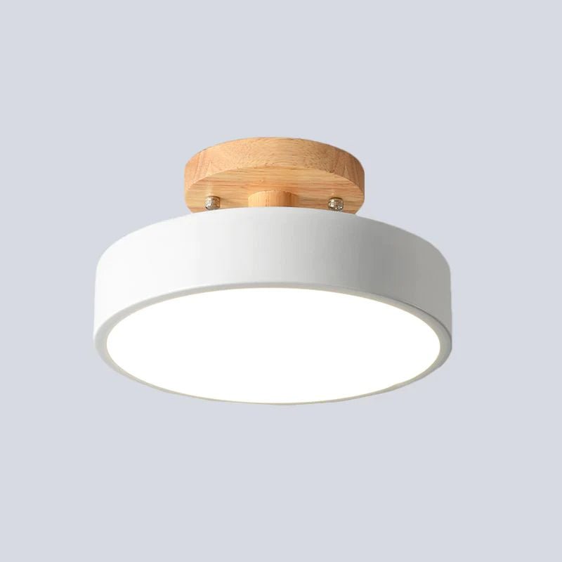 Loftlampe med træfod, cirkulær LED-diffuser, moderne semi-indbygget design