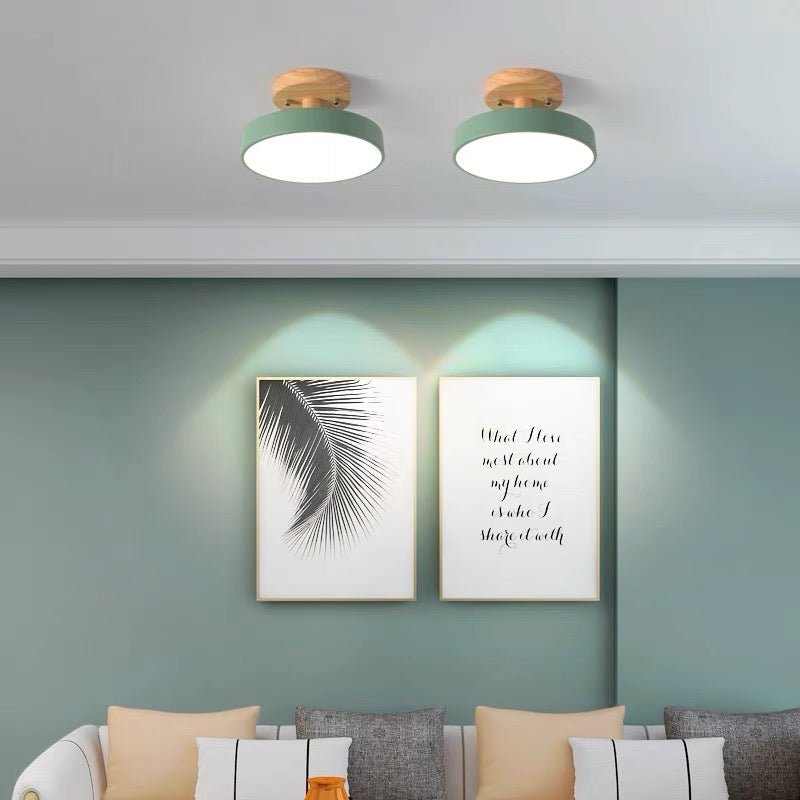 Loftlampe med træfod, cirkulær LED-diffuser, moderne semi-indbygget design