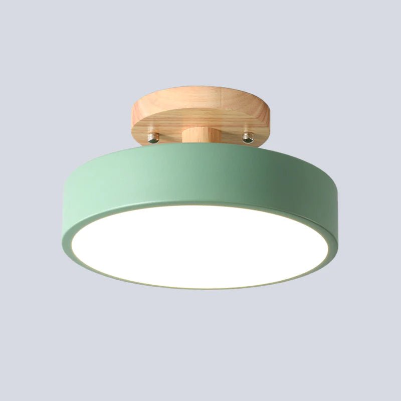 Loftlampe med træfod, cirkulær LED-diffuser, moderne semi-indbygget design